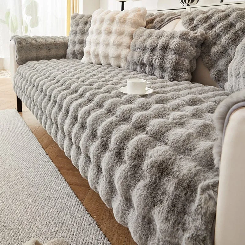 Housse de Canapé EasyCover Fausse Fourrure Molletonnée