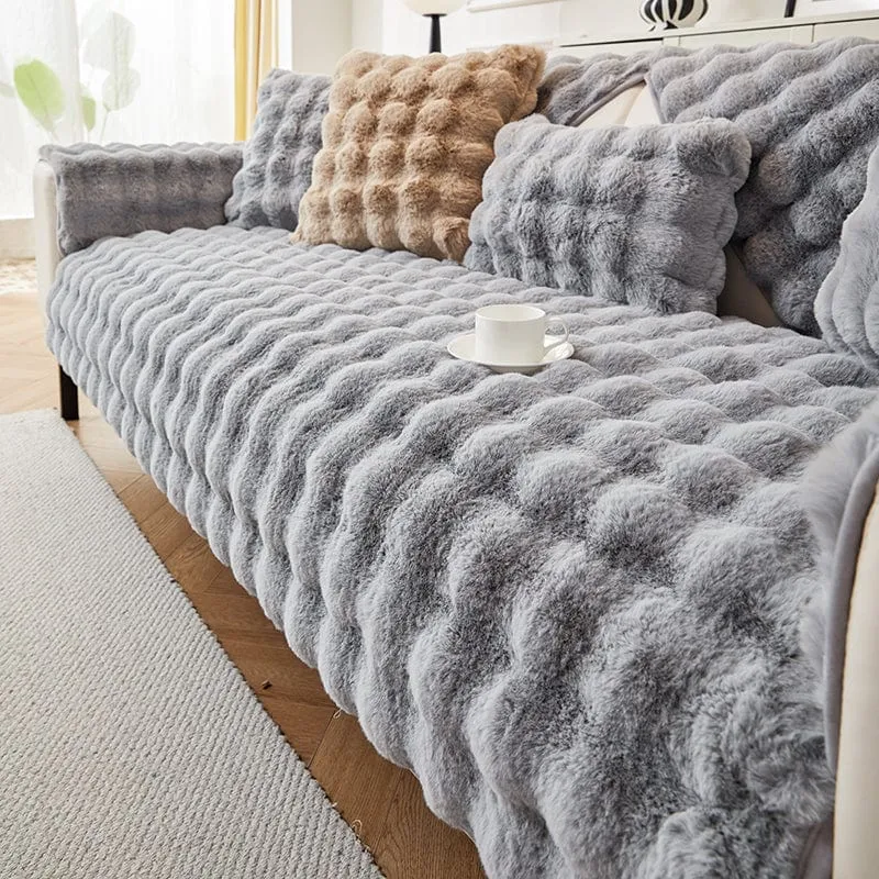 Housse de Canapé EasyCover Fausse Fourrure Molletonnée