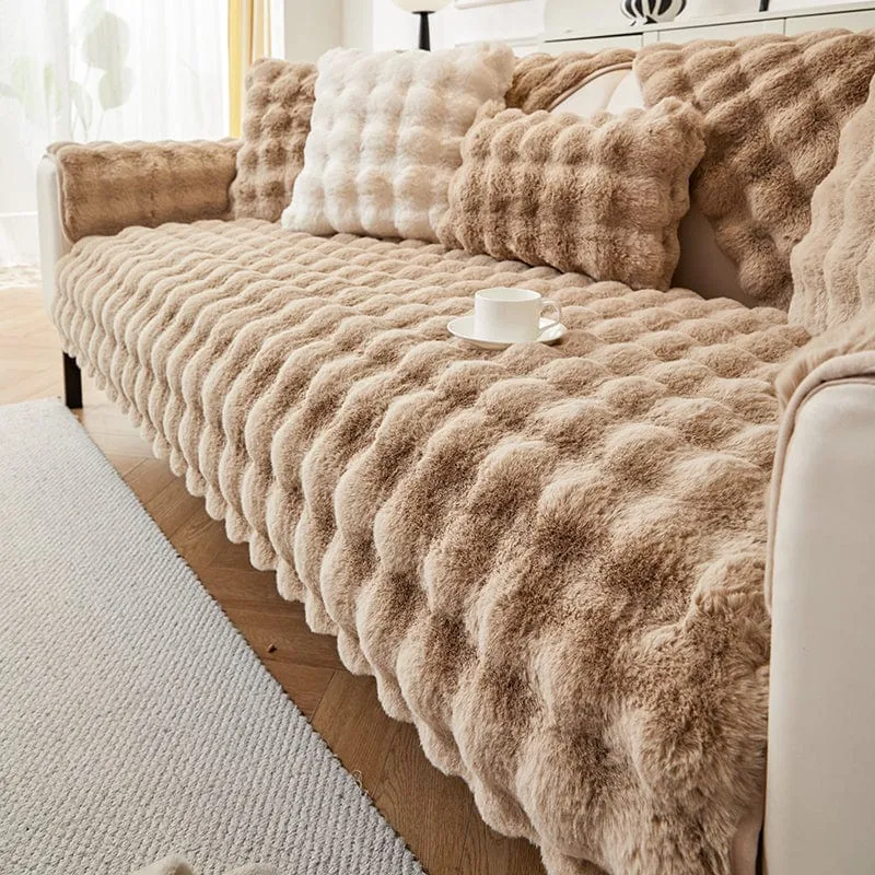 Housse de Canapé EasyCover Fausse Fourrure Molletonnée