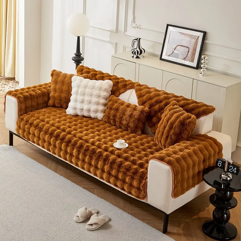 Housse de Canapé EasyCover Fausse Fourrure Molletonnée