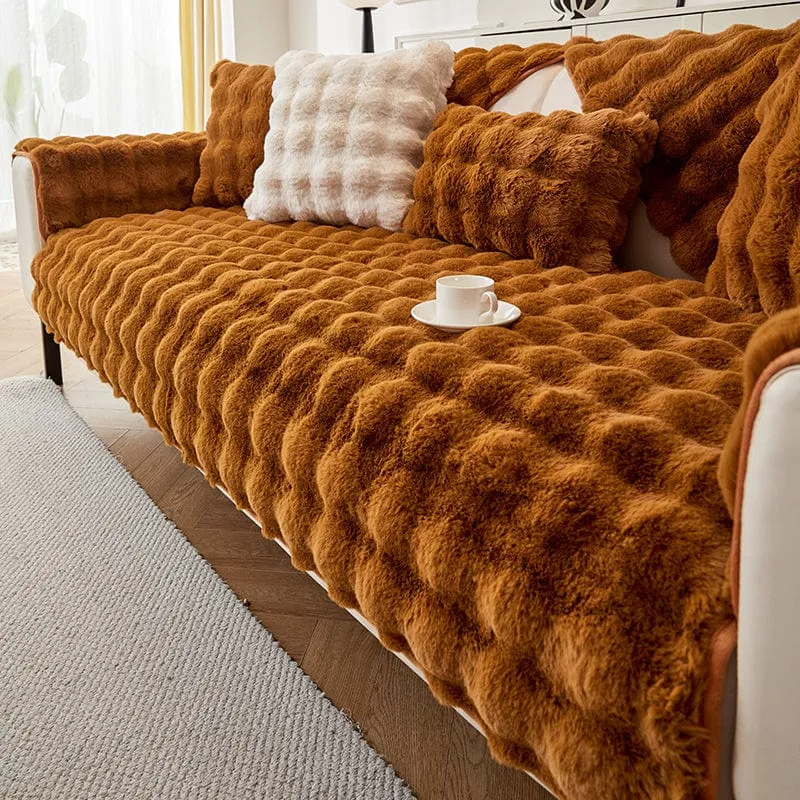 Housse de Canapé EasyCover Fausse Fourrure Molletonnée
