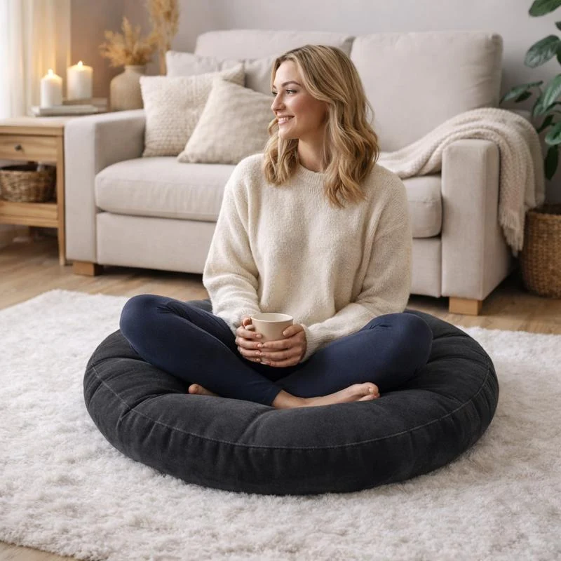 Coussin de Sol Rond noir