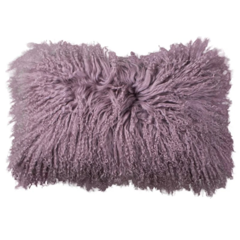 Housse de coussin en fourrure de mouton tibétain violet vintage