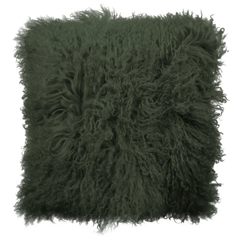 Coussin peau de mouton du Tibet vert