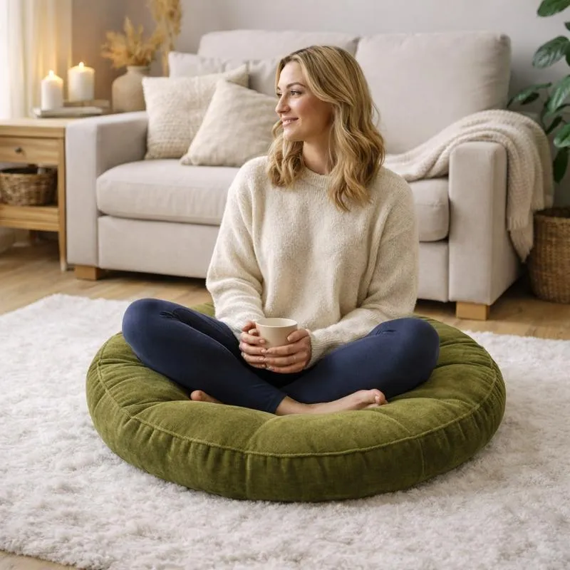 Coussin de Sol Rond kaki