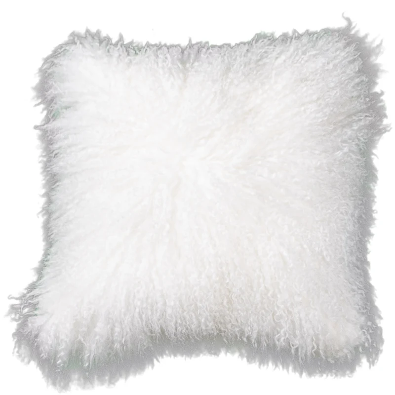 Coussin peau de mouton du Tibet blanc