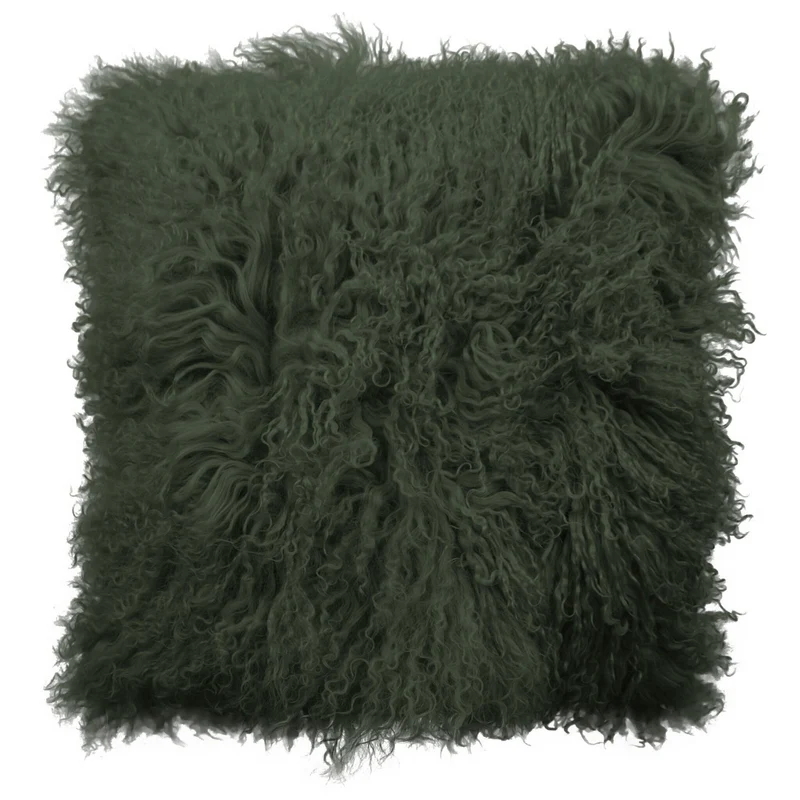 Housse de coussin en fourrure de mouton tibétain vert