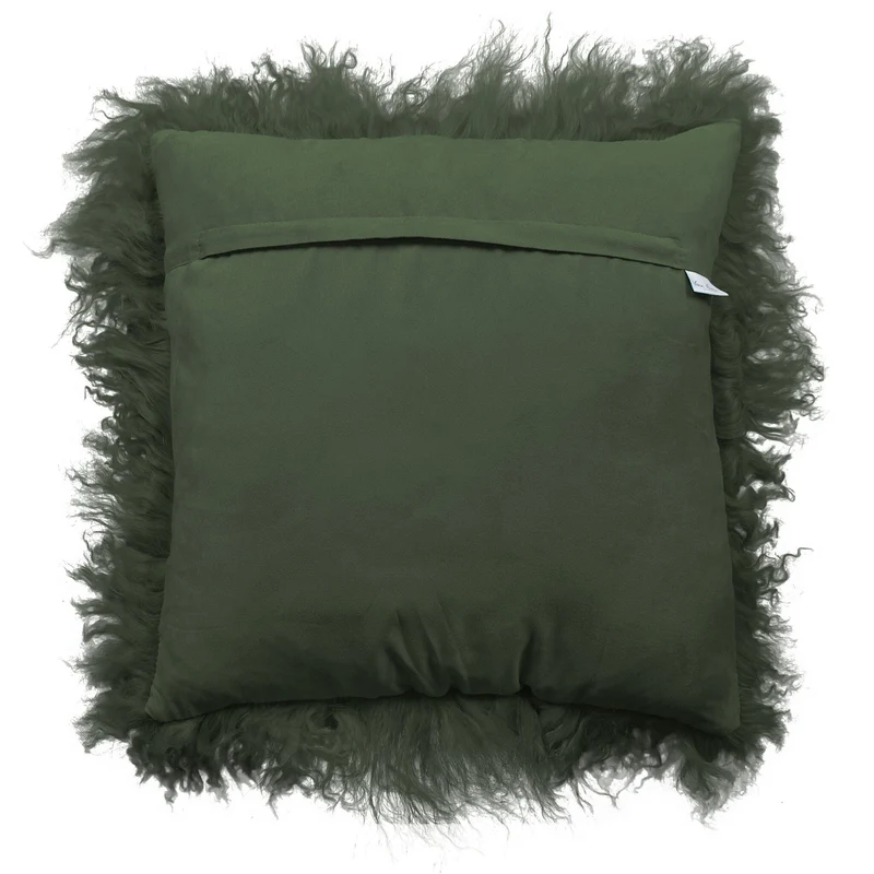 Housse de coussin en fourrure de mouton tibétain vert