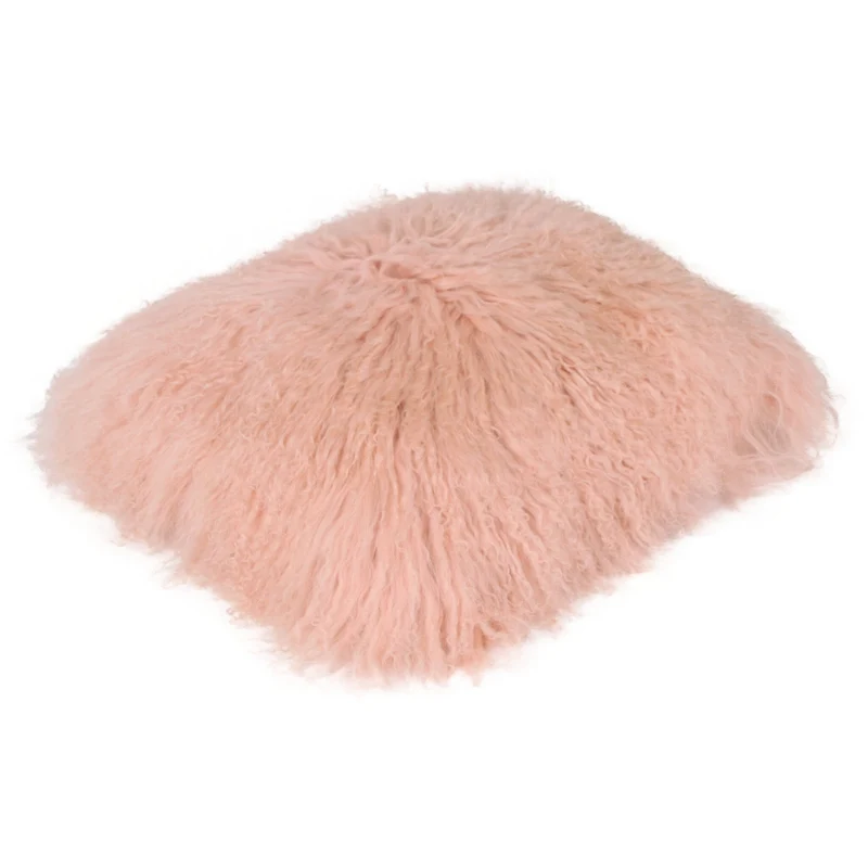 Housse de coussin en fourrure de mouton tibétain saumon