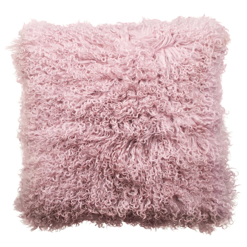 Housse de coussin en fourrure de mouton tibétain rose