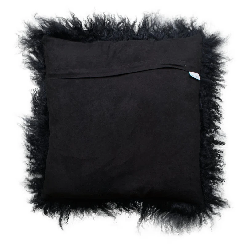 Housse de coussin en fourrure de mouton tibétain noir