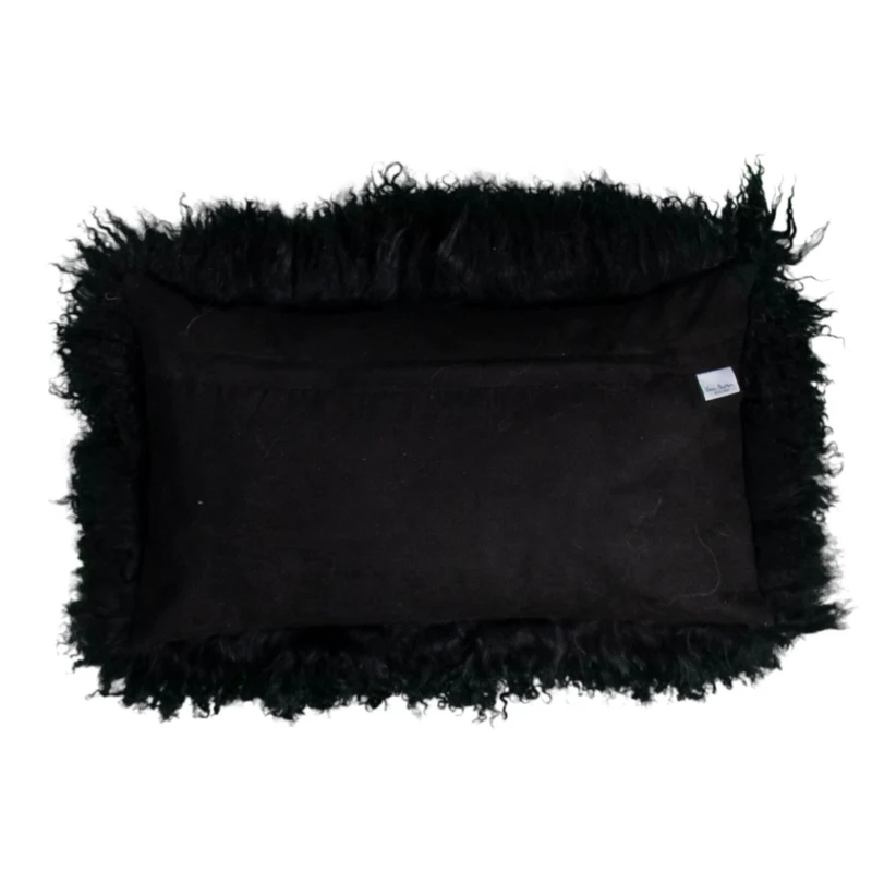 Housse de coussin en fourrure de mouton tibétain noir