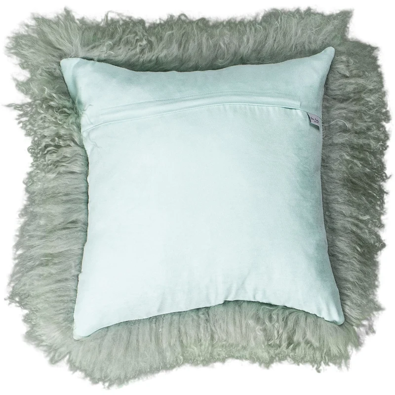 Housse de coussin en fourrure de mouton tibétain menthe