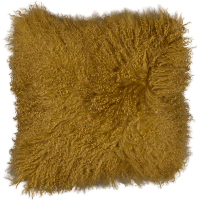 Housse de coussin en fourrure de mouton tibétain jaune ocre