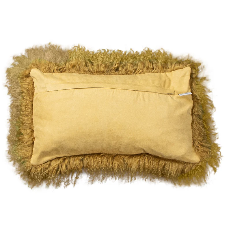 Housse de coussin en fourrure de mouton tibétain jaune ocre