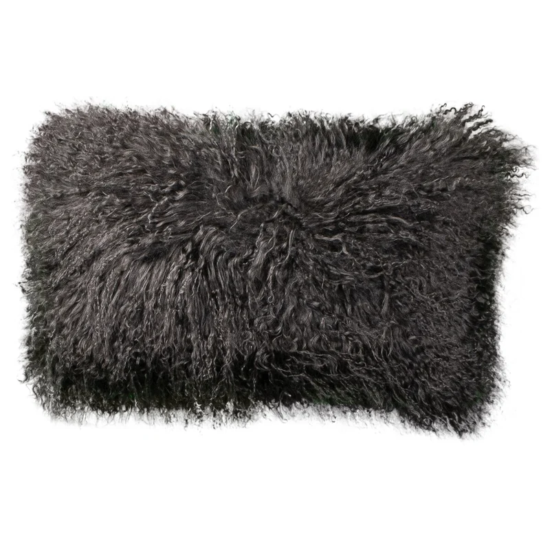 Housse de coussin en fourrure de mouton tibétain gris