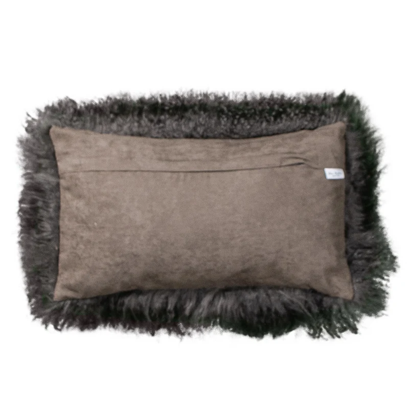 Housse de coussin en fourrure de mouton tibétain gris