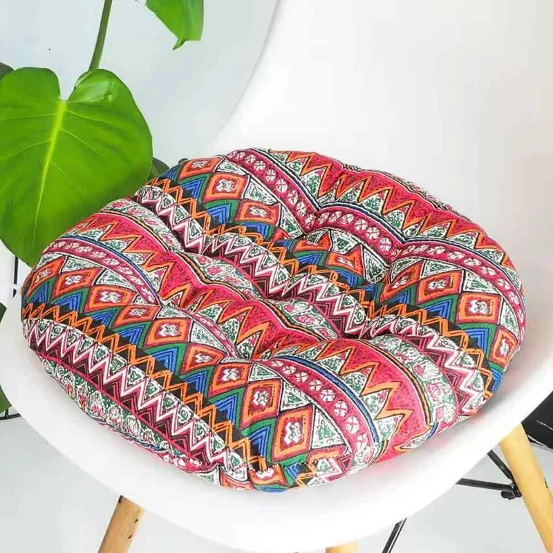 Coussin de Chaise Rond Ethnique rouge