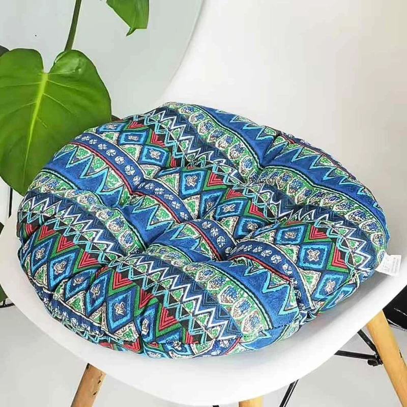 Coussin de Chaise Rond Ethnique bleu