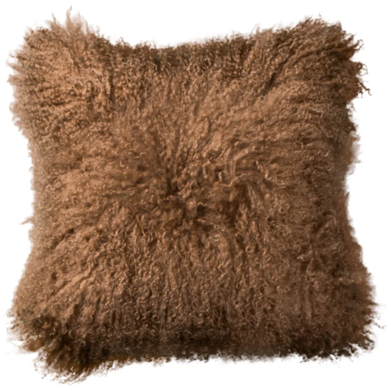Housse de coussin en fourrure de mouton tibétain caramel