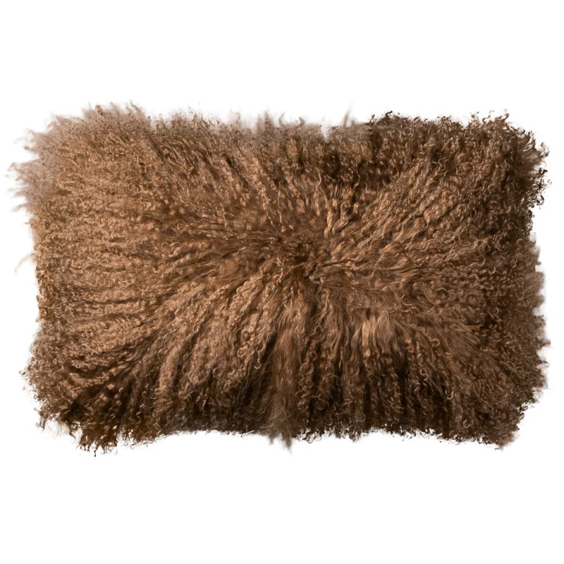 Housse de coussin en fourrure de mouton tibétain caramel