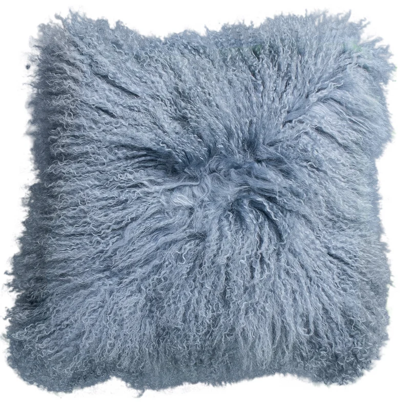 Housse de coussin en fourrure de mouton tibétain bleu vintage