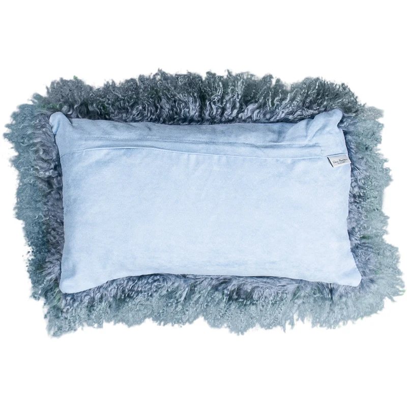 Housse de coussin en fourrure de mouton tibétain bleu vintage