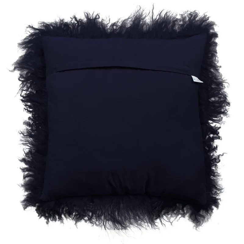 Housse de coussin en fourrure de mouton tibétain bleu marine