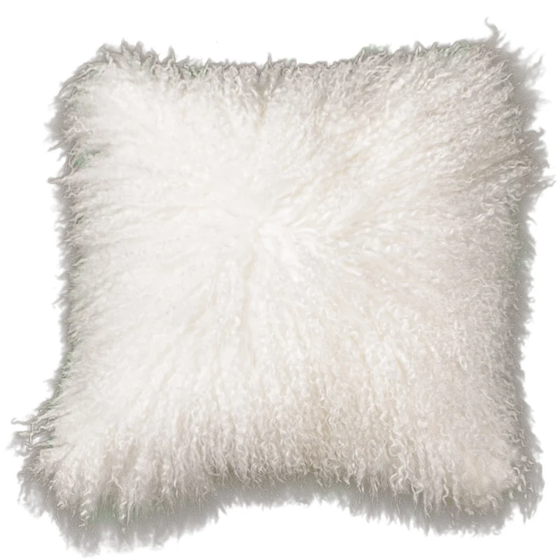 Housse de coussin en fourrure de mouton tibétain blanc cassé