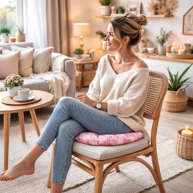 Coussin de Chaise Rond Fleur rose