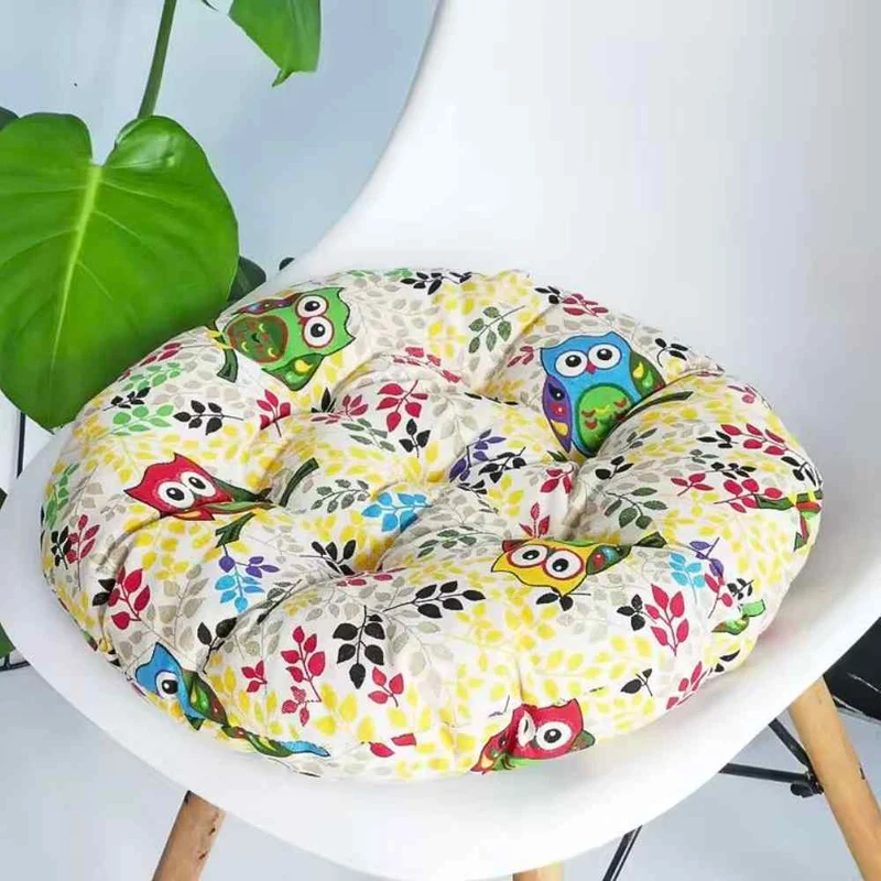Coussin de Chaise Rond Hiboux jaune