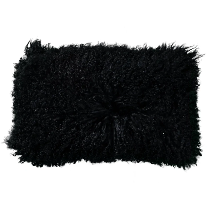Coussin peau de mouton du Tibet noir