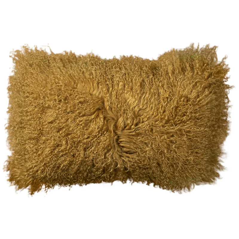 Coussin peau de mouton du Tibet jaune ocre