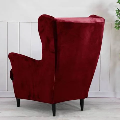Housse de fauteuil à oreilles velours - Rouge Bordeaux - Élégance et Protection