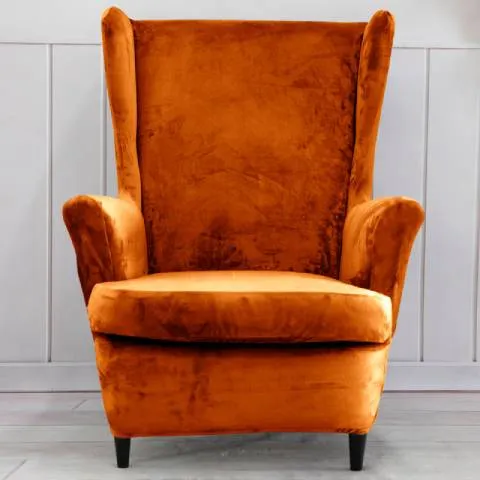 Housse de fauteuil à oreilles velours - Orange - Élégance et Protection