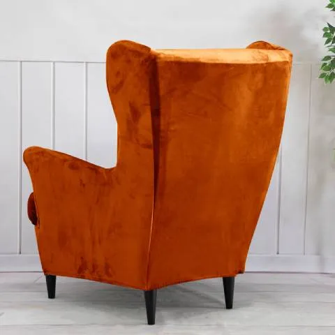 Housse de fauteuil à oreilles velours - Orange - Élégance et Protection
