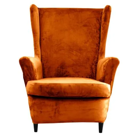 Housse de fauteuil à oreilles velours - Orange - Élégance et Protection