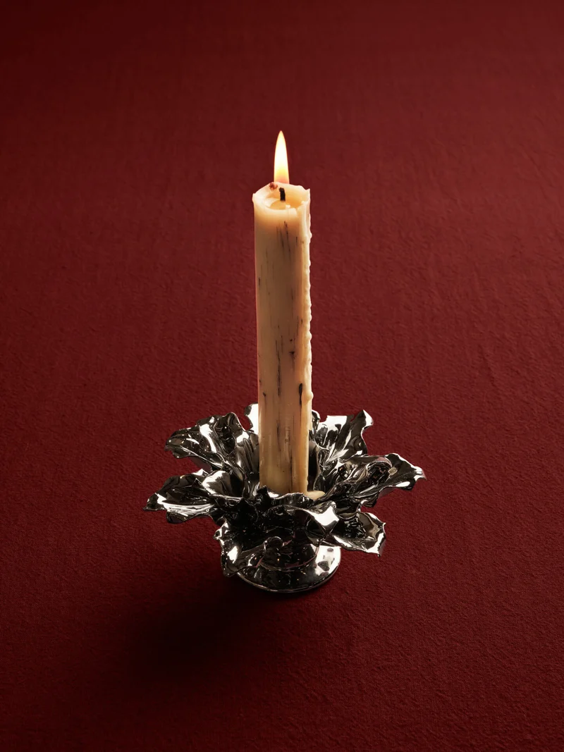 Holly Leaf Candle Holder - Silver