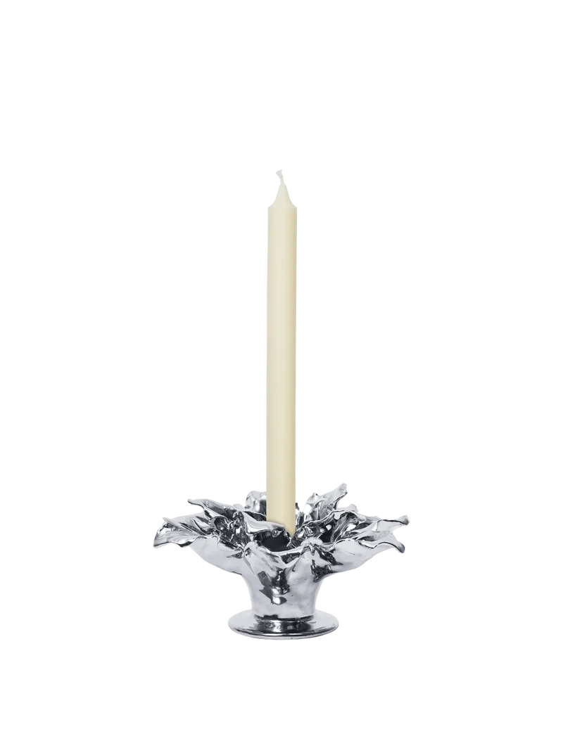 Holly Leaf Candle Holder - Silver
