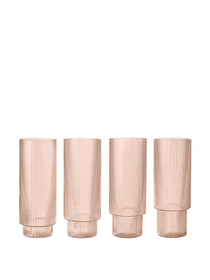 Ripple Long Drink Glasses - Set of 4 - Blush