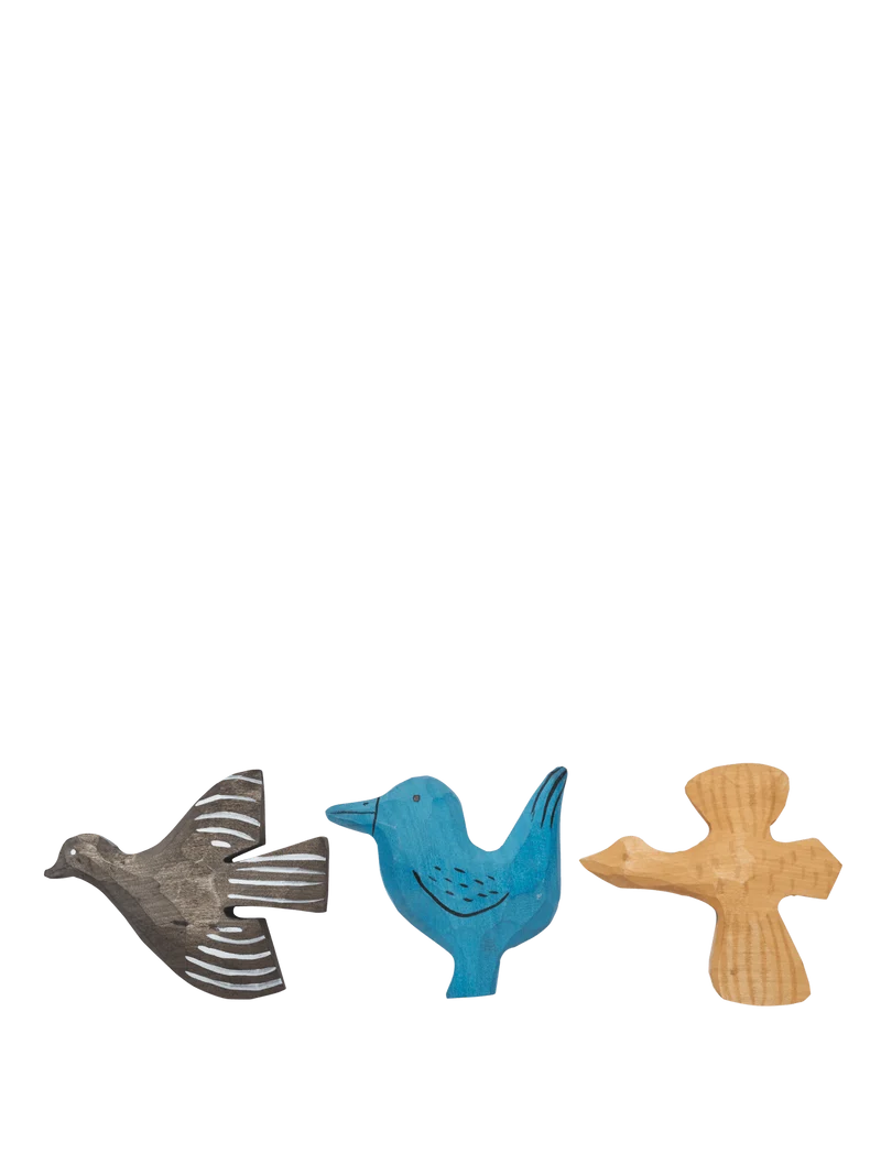 Bird Hand-carved Magnets - Set of 3 - Multi