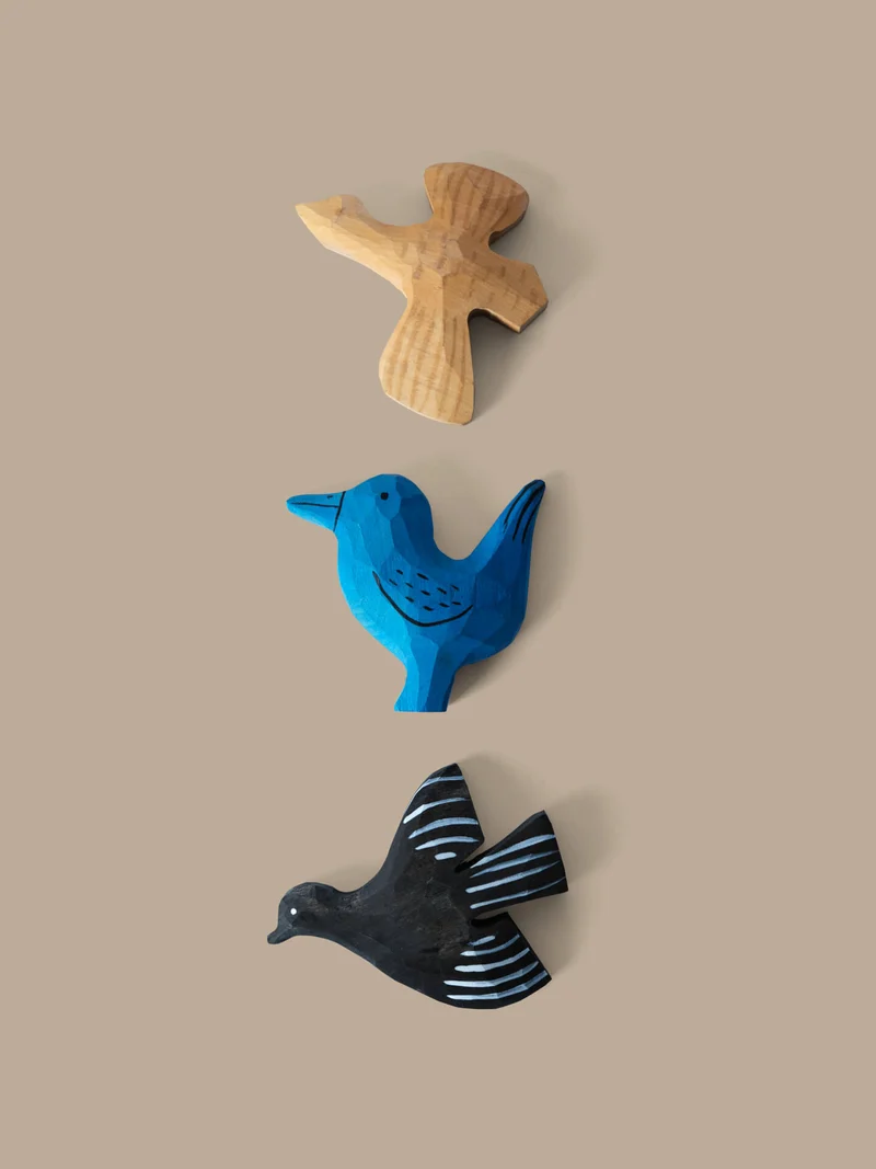 Bird Hand-carved Magnets - Set of 3 - Multi