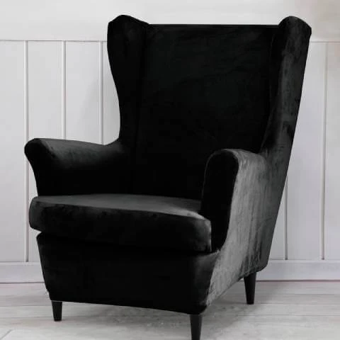 Housse de fauteuil à oreilles velours - Noire - Élégance et Protection
