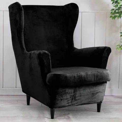 Housse de fauteuil à oreilles velours - Noire - Élégance et Protection