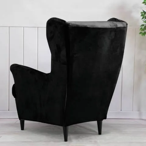 Housse de fauteuil à oreilles velours - Noire - Élégance et Protection