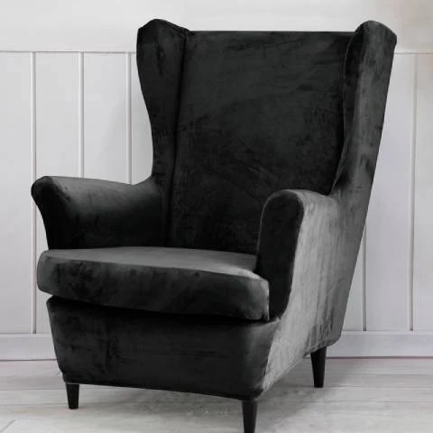Housse de fauteuil à oreilles velours - Gris Foncé - Élégance et Protection