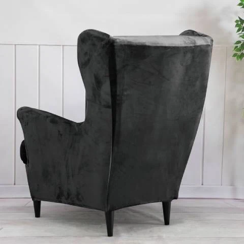 Housse de fauteuil à oreilles velours - Gris Foncé - Élégance et Protection