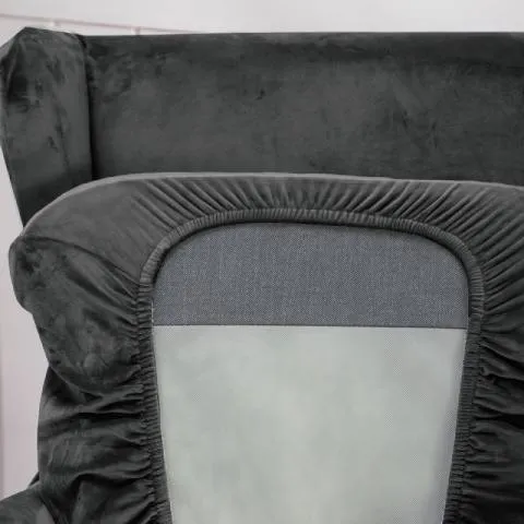 Housse de fauteuil à oreilles velours - Gris Foncé - Élégance et Protection