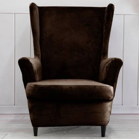 Housse de fauteuil à oreilles velours - Marron - Élégance et Protection