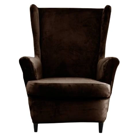 Housse de fauteuil à oreilles velours - Marron - Élégance et Protection